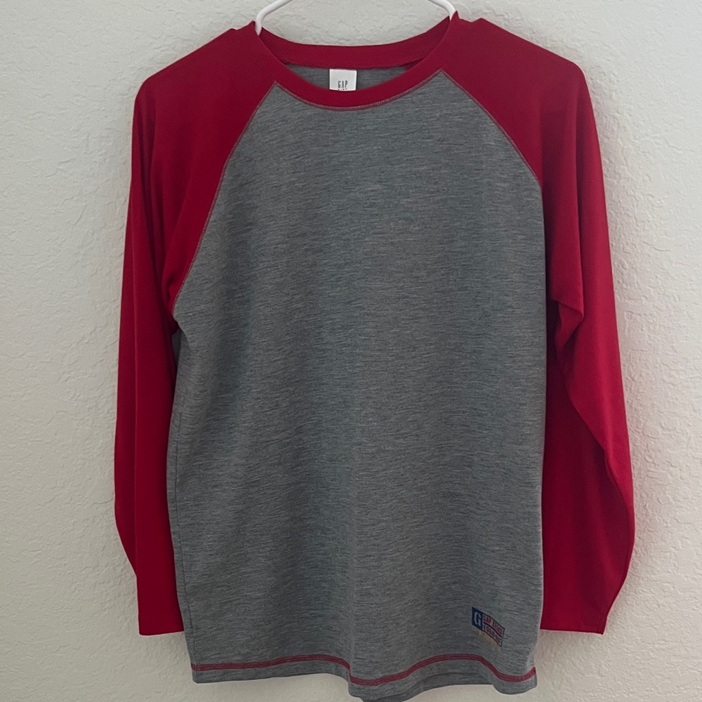 Gap Kids Red and Gray Long Sleeve Raglan Shirt